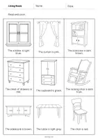 Aperçu - Cartes d'exercices - Living Room / Salon: Read and Color 2 (Fiche d'exercices d'anglais) - Page 3