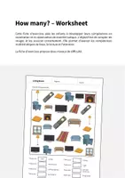 Aperçu - Cartes d'exercices - Living Room / Salon: How many? – Worksheet (Fiche d'exercices d'anglais) - Page 1