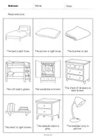 Aperçu - Cartes d'exercices - Bedroom / Chambre: Read and Color 2 (Fiche d'exercices d'anglais) - Page 2