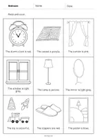 Aperçu - Cartes d'exercices - Bedroom / Chambre: Read and Color 2 (Fiche d'exercices d'anglais) - Page 3