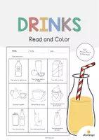 Aperçu - Cartes d'exercices - Drinks / Boissons: Read and Color 2 (Fiche d'exercices d'anglais) - Page de couverture
