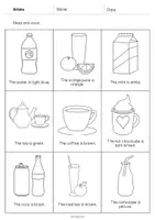 Aperçu - Cartes d'exercices - Drinks / Boissons: Read and Color 2 (Fiche d'exercices d'anglais) - Page 2
