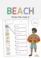 Aperçu - Cartes d'exercices - Beach / Plage: Draw the lines 2 (Fiche d'exercices d'anglais) - Page de couverture