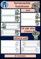 Vorschau - Arbeitsblätter - Namensschilder „Koalaklasse“ | 8 Varianten zum Ausdrucken – bunt & schwarz-weiß | Einschulung & Schulstart Grundschule - Deckblatt