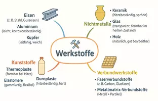 Vorschau - Arbeitsblätter - Arbeitsblatt "Werkstoffe" + interaktive Lösung & MP3 + Mindmap + Infografik - Seite 1
