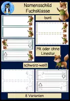 Vorschau - Arbeitsblätter - Namensschilder „Fuchsklasse“ | 8 Varianten – farbig & schwarz-weiß | Einschulung, Schulstart & Klassenzimmer Grundschule - Deckblatt