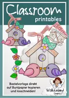 Vorschau - Mal- und Bastelvorlagen - Vogelhaus basteln im Frühling Kunst Grundschule Klasse 1-4 Geschenktasche Vögel Bastelvorlage - Deckblatt