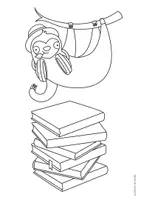 Vorschau - Mal- und Bastelvorlagen - Ausmalbild Faultier mit Bücherstapel - Seite 1