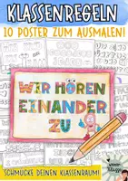 Vorschau - Stundenentwürfe - 10 coole Klassenregeln Poster-Malvorlagen für den Schulanfang! - Deckblatt