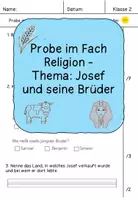 Vorschau - Test - Lernzielkontrolle im Fach Religion - Thema: Josef und seine Brüder - Deckblatt