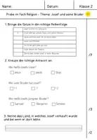 Vorschau - Test - Lernzielkontrolle im Fach Religion - Thema: Josef und seine Brüder - Seite 1