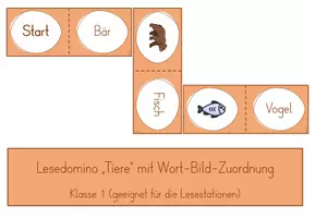Vorschau - Spiele - Lesedomino: Tiere Wort-Bild-Zuordnung (Klasse 1) (geeignet für Lesestationen) - Deckblatt
