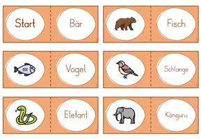 Vorschau - Spiele - Lesedomino: Tiere Wort-Bild-Zuordnung (Klasse 1) (geeignet für Lesestationen) - Seite 1