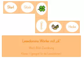Vorschau - Spiele - Lesedomino: Wörter mit "ck" / Wort-Bild-Zuordnung (Klasse 1) (geeignet für Lesestationen) - Deckblatt
