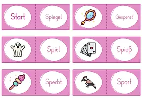 Vorschau - Spiele - Lesedomino: Wörter mit "sp" / Wort-Bild-Zuordnung (Klasse 1) (geeignet für Lesestationen) - Seite 1