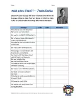 Vorschau - Arbeitsblätter - KUNST: Fakt oder Fake?! – Frida Kahlo (Arbeitsblatt mit Lösung) - Seite 1