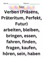 Vorschau - Test - Verbentest Präsens,Präteritum, Perfekt, Futur - Deckblatt