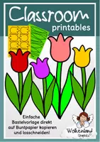 Vorschau - Mal- und Bastelvorlagen - Tulpen basteln im Frühling Frühblüher Kunst Bastelvorlage für Grundschule und Kindergarten Blumen Wiese - Deckblatt