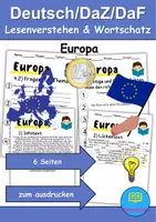 Vorschau - Mal- und Bastelvorlagen - Europa - Leseverstehen und Wortschatz - DaZ/DaF, Deutsch, Sachunterricht - Deckblatt