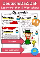 Vorschau - Mal- und Bastelvorlagen - Österreich - Leseverstehen und Wortschatz - DaZ/DaF, Deutsch, Sachunterricht - Deckblatt
