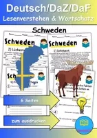 Vorschau - Mal- und Bastelvorlagen - Schweden - Leseverstehen und Wortschatz - DaZ/DaF, Deutsch, Sachunterricht - Deckblatt