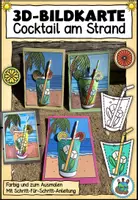 Vorschau - Mal- und Bastelvorlagen - 3D-Bildkarte Cocktail am Strand - Sommerliche Bastelvorlage - Deckblatt