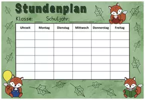 Vorschau - Anderer Materialtyp - Stundenplan (editierbar) Klassentier "Fuchs" - Fuchsklasse - Seite 1