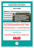 Vorschau - Arbeitsblätter - Müll. Schlüsselwörter in einem Text markieren. Leseverständnis - Deckblatt