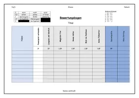 Vorschau - Klassenarbeiten - Vorlage Bewertungsbogen für SuS-Vortrag - Seite 1