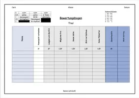 Vorschau - Klassenarbeiten - Vorlage Bewertungsbogen für SuS-Vortrag - Deckblatt