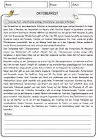 Vorschau - Arbeitsblätter - Oktoberfest Leseverstehen und Wortschatz DaZ Arbeitsblätter mit Lösungen - Seite 1