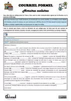 Vista previa - Hojas de trabajo - COURRIEL FORMEL – HORAIRES SCOLAIRES (Conjugaison) - página 2