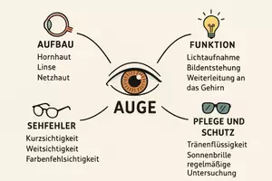 Vorschau - Arbeitsblätter - AB mit Fragen zum Thema "Auge" + Lösungsblatt + Mindmap + Infografik - Seite 1