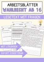 Vorschau - Arbeitsblätter - Wahlrecht ab 16 Leseverstehen und Wortschatz DaZ Arbeitsblätter mit Lösungen - Deckblatt