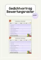 Vorschau - Arbeitsblätter - Gedichtvortrag - Bewertungsraster - Deckblatt
