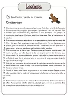 Vista previa - Hojas de trabajo - Comprensión lectora – Ornitorrinco + soluciones - página 1