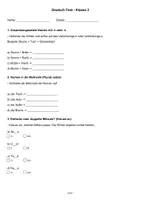Vorschau - Test - Zusammengesetzte Nomen, doppelte Mitlaute, Mehrzahl | Test Klasse 3 - Deckblatt