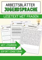 Vorschau - Arbeitsblätter - Jugendsprache Arbeitsblätter mit Fragen + Lösungen Leseverstehen und Wortschatz - Deckblatt