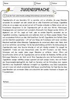 Vorschau - Arbeitsblätter - Jugendsprache Arbeitsblätter mit Fragen + Lösungen Leseverstehen und Wortschatz - Seite 1
