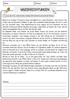 Vorschau - Arbeitsblätter - Musikrichtungen Arbeitsblätter mit Fragen + Lösungen Leseverstehen und Wortschatz - Seite 1
