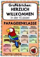 Vorschau - Bildkarten - Grußkärtchen - HERZLICH WILLKOMMEN in der Papageienklasse! - Deckblatt