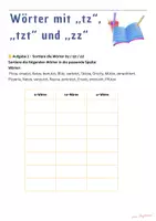 Vorschau - Arbeitsblätter - Wörter mit „tz“, „tzt“ und „zz“; Klasse 2 und 3, Rechtschreibung - Seite 1