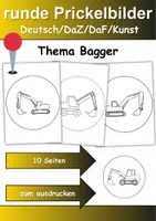 Vorschau - Mal- und Bastelvorlagen - runde Prickelbilder / Fensterbilder Thema Bagger - Grundschule - Bastelvorlagen - Deckblatt