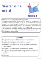 Vorschau - Arbeitsblätter - Wörter mit ei ai - Klasse 2&3, Rechtschreibung - Deckblatt