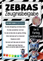 Vorschau - Mal- und Bastelvorlagen - Zeugnisbeigabe für die Zebraklasse Klassentier Zebra - Deckblatt