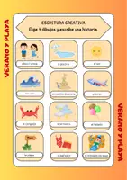 Vorschau - Arbeitsblätter - Escritura creativa - Elige 4 dibujos - verano y playa - Seite 1