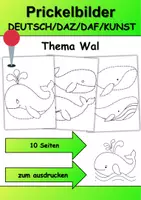 Vorschau - Arbeitsblätter - Prickelbilder / Fensterbilder Thema Wale - Grundschule - Bastelvorlagen - Deckblatt