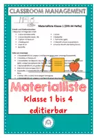 Vorschau - Arbeitsblätter - Materiallisten für Klasse 1 bis 4. editierbar - Deckblatt