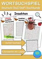 Vorschau - Spiele - Wortsuchspiel/Wortsuche/Suchsel Insekten (Grundschule) - 4 Varianten - Deckblatt