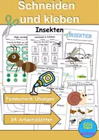 Vorschau - Mal- und Bastelvorlagen - Ausschneiden und kleben Insekten - Wortschatz basteln Feinmotorik (Grundschule) - Deckblatt